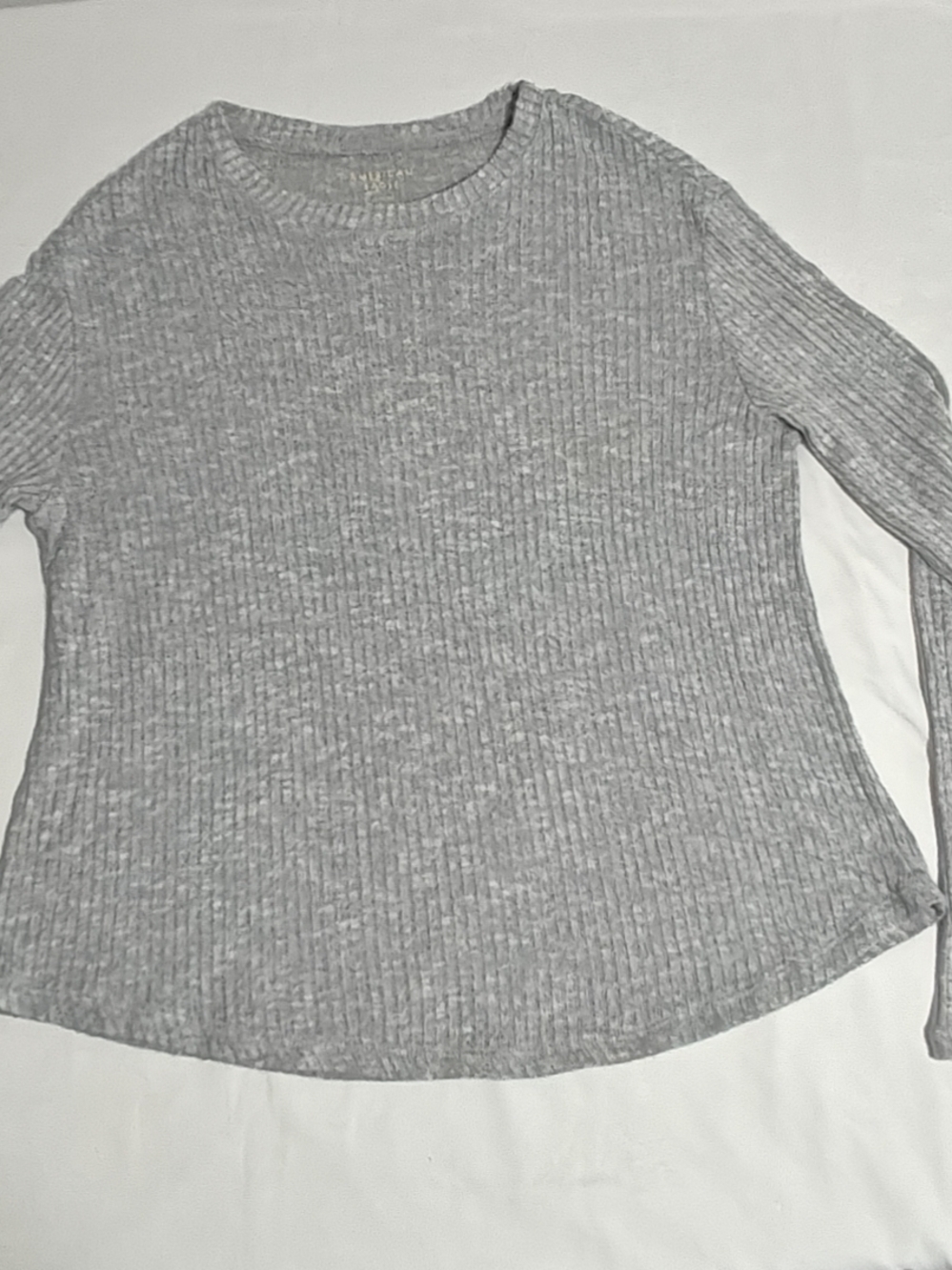 American Eagle Outfitters Ribbed Long-Sleeve Crewneck Top - Gray